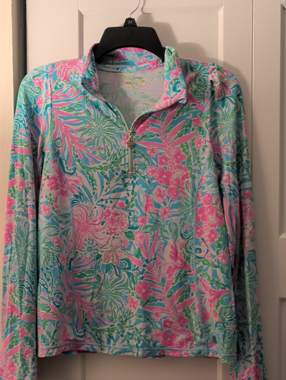 Lilly Pulitzer Pink, Teal & Green Floral Quarter-Zip Pullover